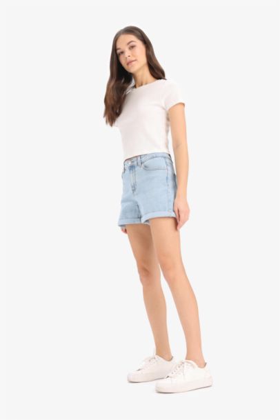 Denim High waist Super Skinny Hem Shorts
