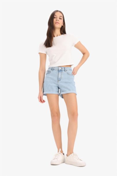 Denim High waist Super Skinny Hem Shorts