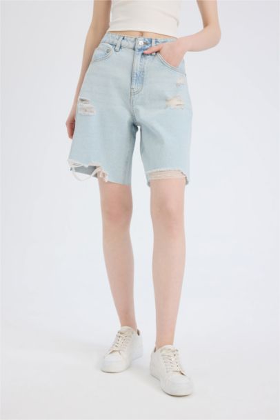 Normal Waist Jean Bermuda Shorts