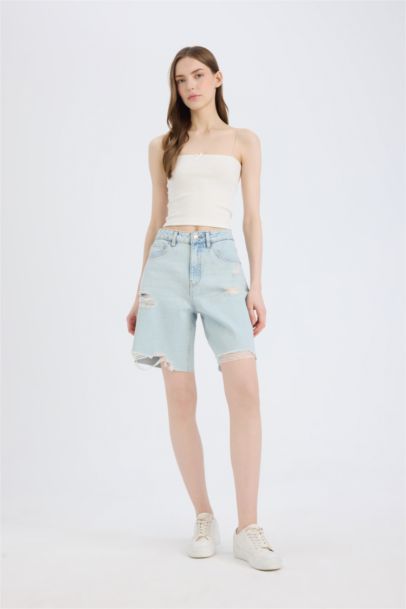 Normal Waist Jean Bermuda Shorts