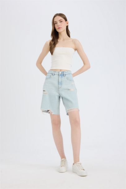 Normal Waist Jean Bermuda Shorts
