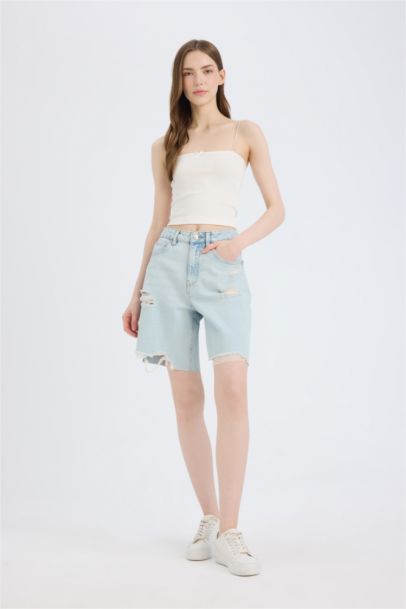 Normal Waist Jean Bermuda Shorts