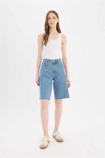 High Waist Denim Bermuda Shorts