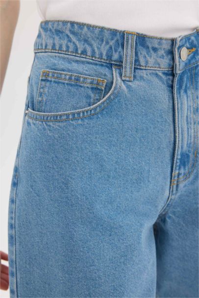 High Waist Denim Bermuda Shorts
