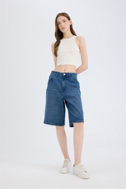 Normal Waist Denim Bermuda Shorts