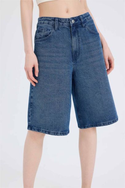 Normal Waist Denim Bermuda Shorts
