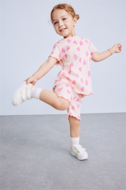 Girl Patterned Ribbed Camisole T-Shirt Shorts 2 Piece Set