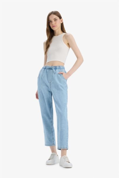 Paperbag High Waist Straight Leg Long Soft Jeans