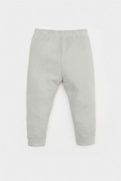 Erkek Bebek Pijama Takımı Dinozor Baskılı Waffle Uzun Kollu Üst Beli Lastikli Uzun Alt