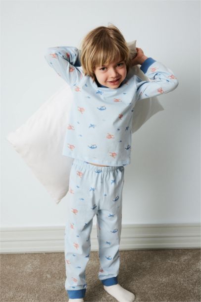 %100 Pamuklu Desenli Beli Lastikli Pijama Takımı Erkek Bebek