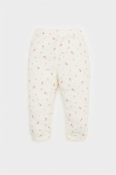 طقم بيجاما بيبي بناتي أبيض فلورال وافل قصة عادية - قطعتين