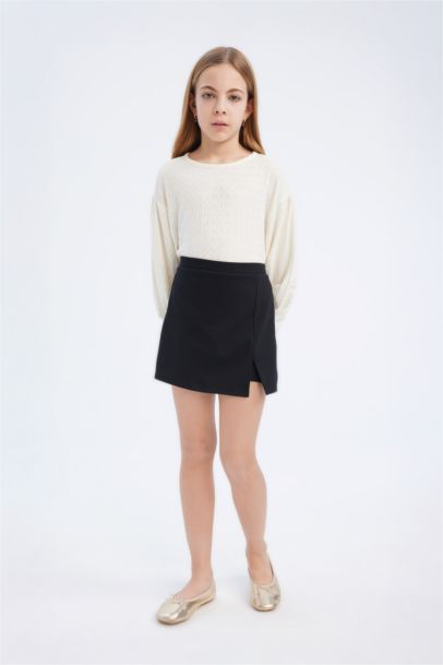 Girl Crew Neck Blouse Shorts Skirt 2 Piece Set