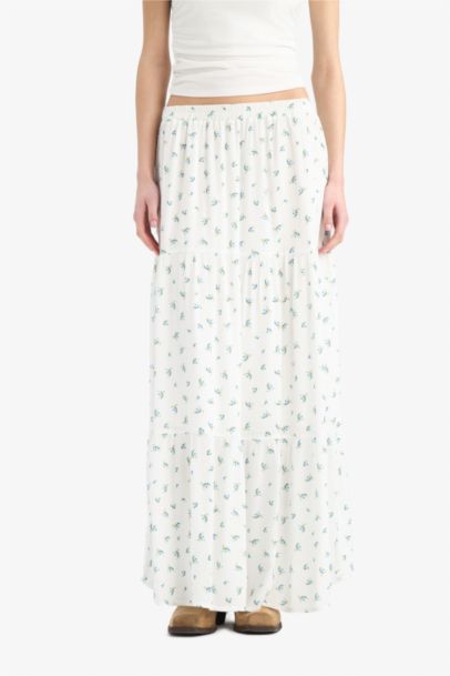 Макси-юбка с высоким поясом, на подкладке из хлопка, из вискозы с эффектом кринкля с цветочным принтом