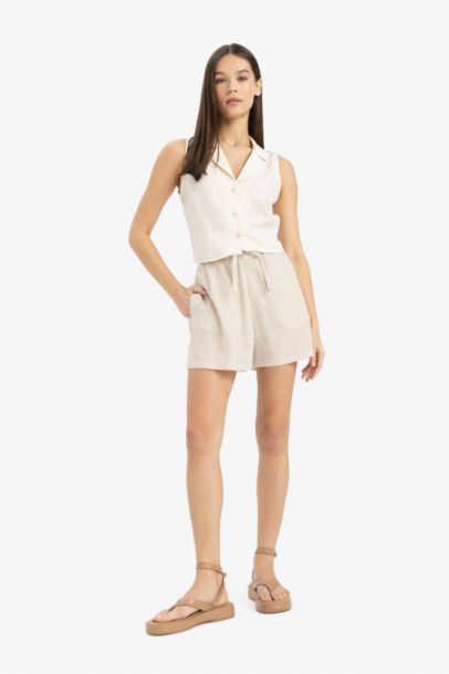 Normal Waist Short Leg Linen Blend Shorts
