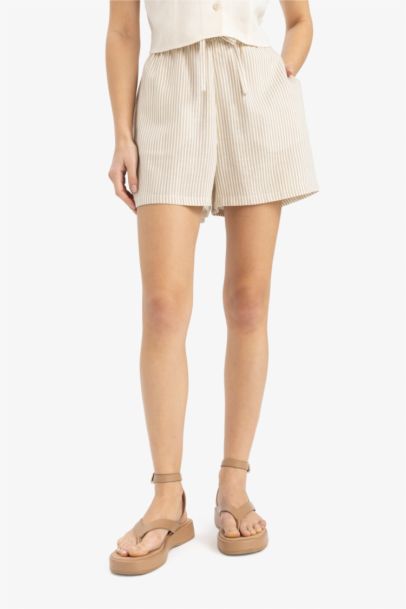 Normal Waist Short Leg Linen Blend Shorts