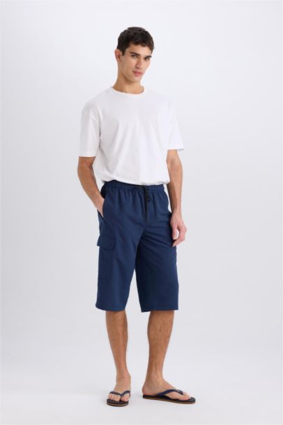 Long Fit File Astarlı Uzun Boy Kargo Cep Deniz Şortu