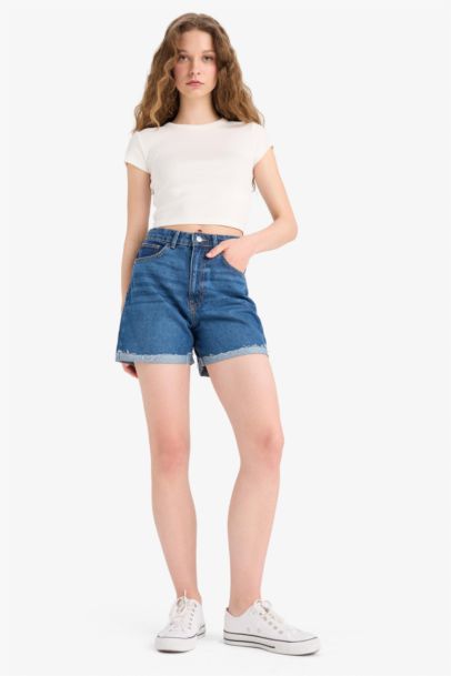 Mom Fit Denim High waist Crop Fit Shorts