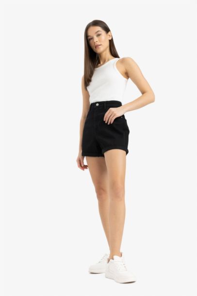 Mom Fit High Waist Double Leg Denim Shorts