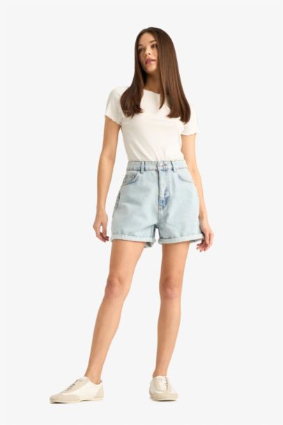 Mom Fit Denim High Waist Shorts