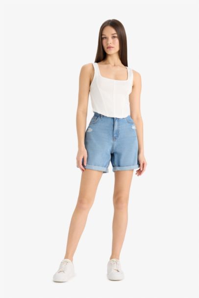Boyfriend High Waist Crop Fit Denim Shorts