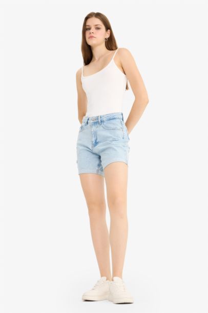 BoyFriend Denim High Waist Double Hem Shorts