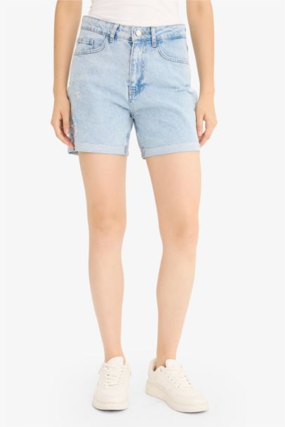 BoyFriend Denim High Waist Double Hem Shorts