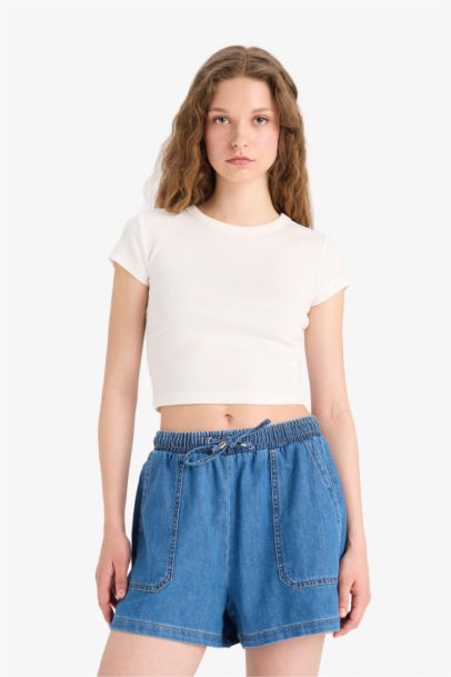 Soft Denim High waist Short Leg Shorts