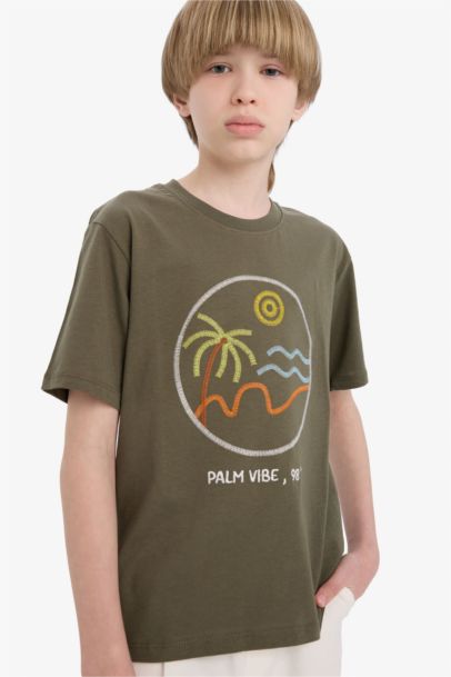 Boy Crew Neck Embroidered Short Sleeve T-Shirt