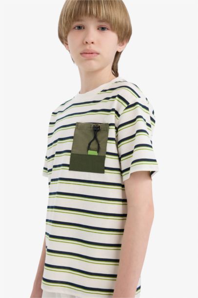 T-shirt rayé à col rond avec poche pour garçon