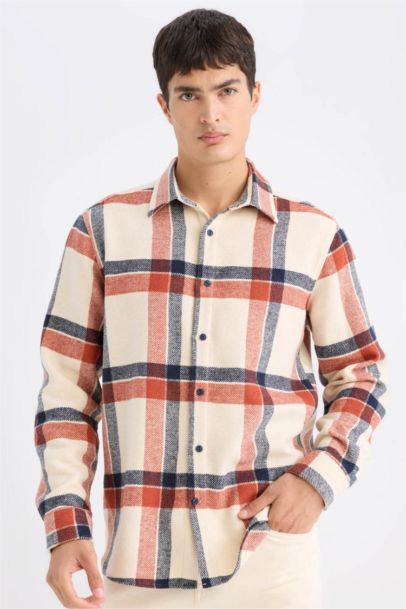 Regular Fit Plaid Flannel Long Sleeve Shirt