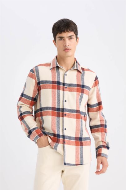 Regular Fit Plaid Flannel Long Sleeve Shirt