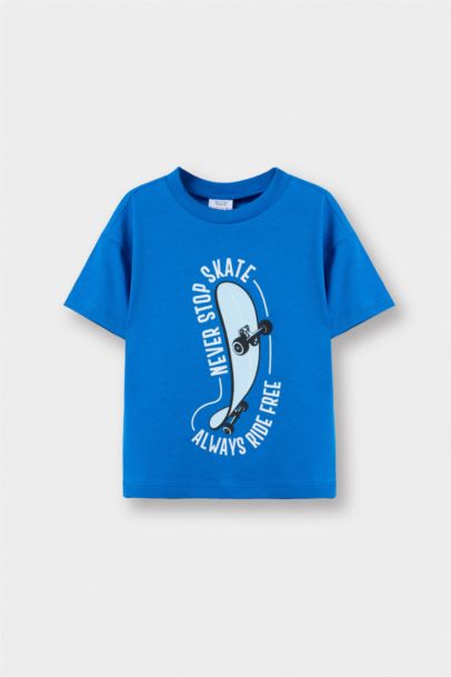 Bisiklet Yaka Baskılı Kısa Kollu Tişört Erkek Bebek