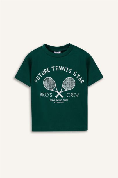 Bisiklet Yaka Spor Baskılı Kısa Kollu Tişört Erkek Bebek