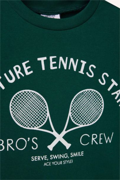 Bisiklet Yaka Spor Baskılı Kısa Kollu Tişört Erkek Bebek