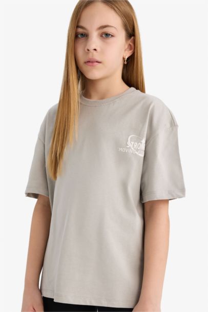 Girl Oversize Fit Crew Neck Printed Short Sleeve T-Shirt