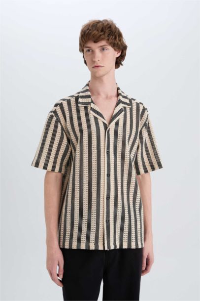 Regular Fit Apache Neck Short Sleeve Shirt