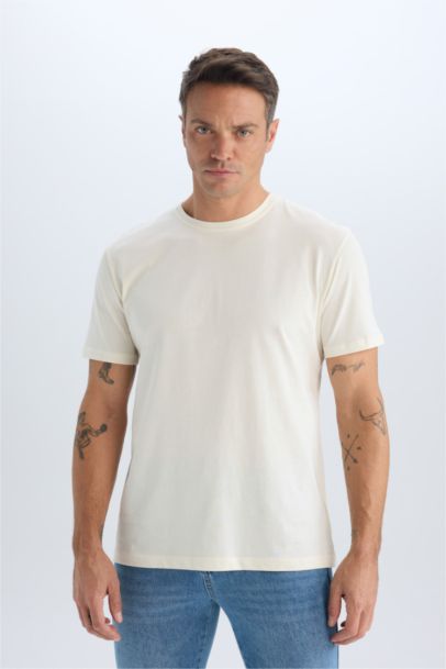 New Regular Fit Bisiklet Yaka Basic Düz Kısa Kollu Tişört