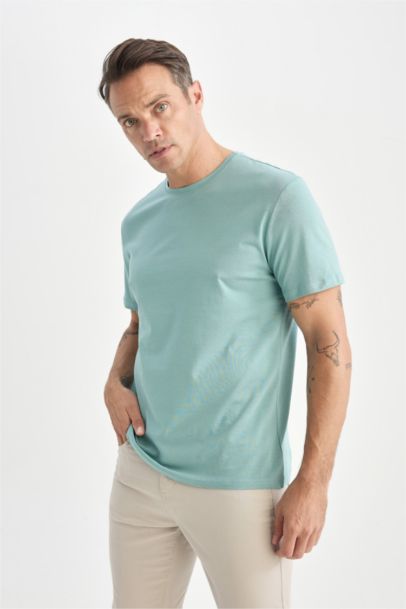 New Regular Fit Bisiklet Yaka Basic Düz Kısa Kollu Tişört