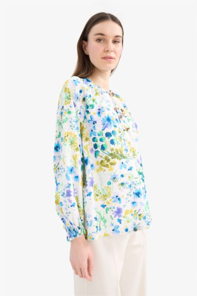 Relax Fit Printed Long Sleeve Hijab Shirt Tunic