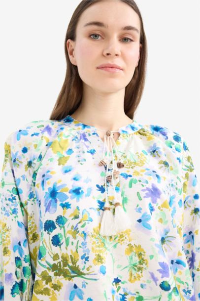 Relax Fit Printed Long Sleeve Hijab Shirt Tunic