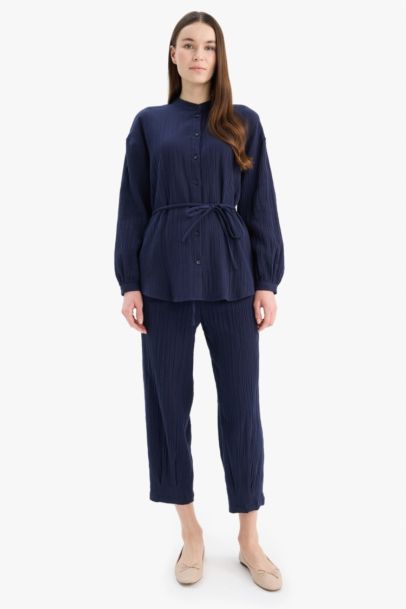 Relax Fit Basic Laced Muslin Long Sleeve Shirt