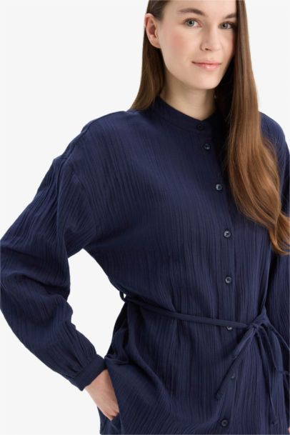 Relax Fit Basic Laced Muslin Long Sleeve Shirt