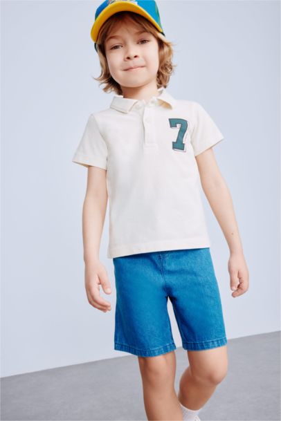 Polo Yaka Baskılı Pike Kısa Kollu Tişört Erkek Bebek