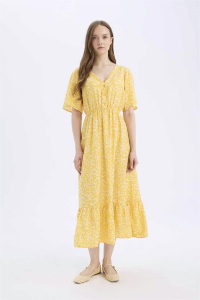 A Cut V-Neck Butterfly Sleeves Dress