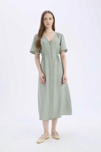 A Cut V-Neck Butterfly Sleeves Dress