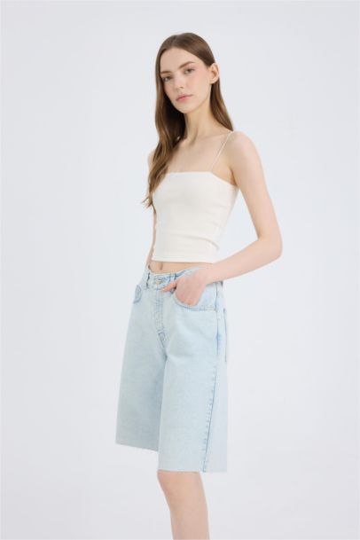 Normal Waist Denim Bermuda Shorts