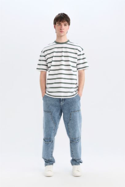 تيشيرت مخطط نص ردن أوفر سايز بياخة مستديرة