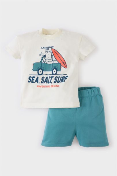 2'li Takım Baskılı Kısa Kollu Tişört Şort Erkek Bebek