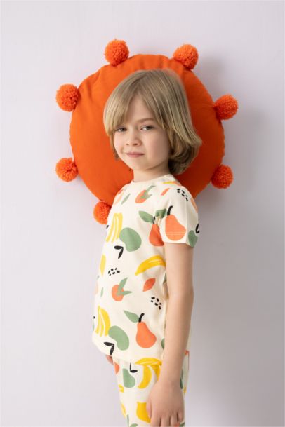 %100 Pamuklu Meyve Desenli Beli Lastikli Pijama Takımı Erkek Bebek