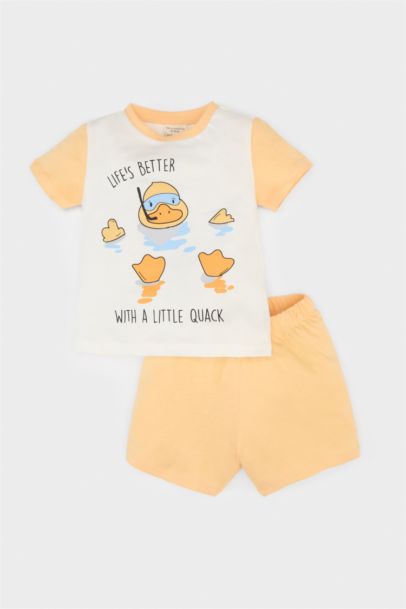 %100 Pamuklu Hayvan Desenli Beli Lastikli Pijama Takımı Erkek Bebek